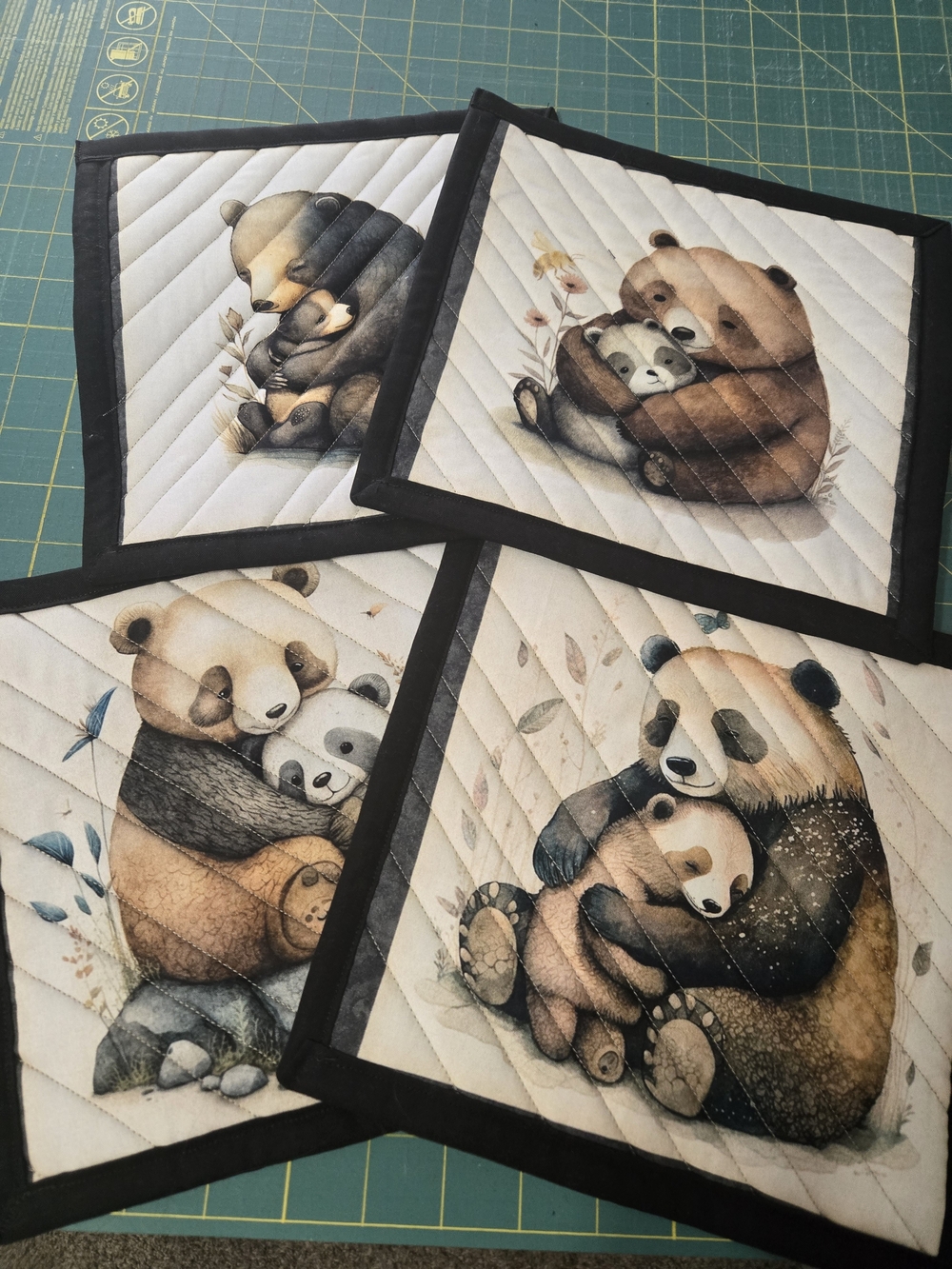 Panda Family Quilted Hot Pads - Set of 4